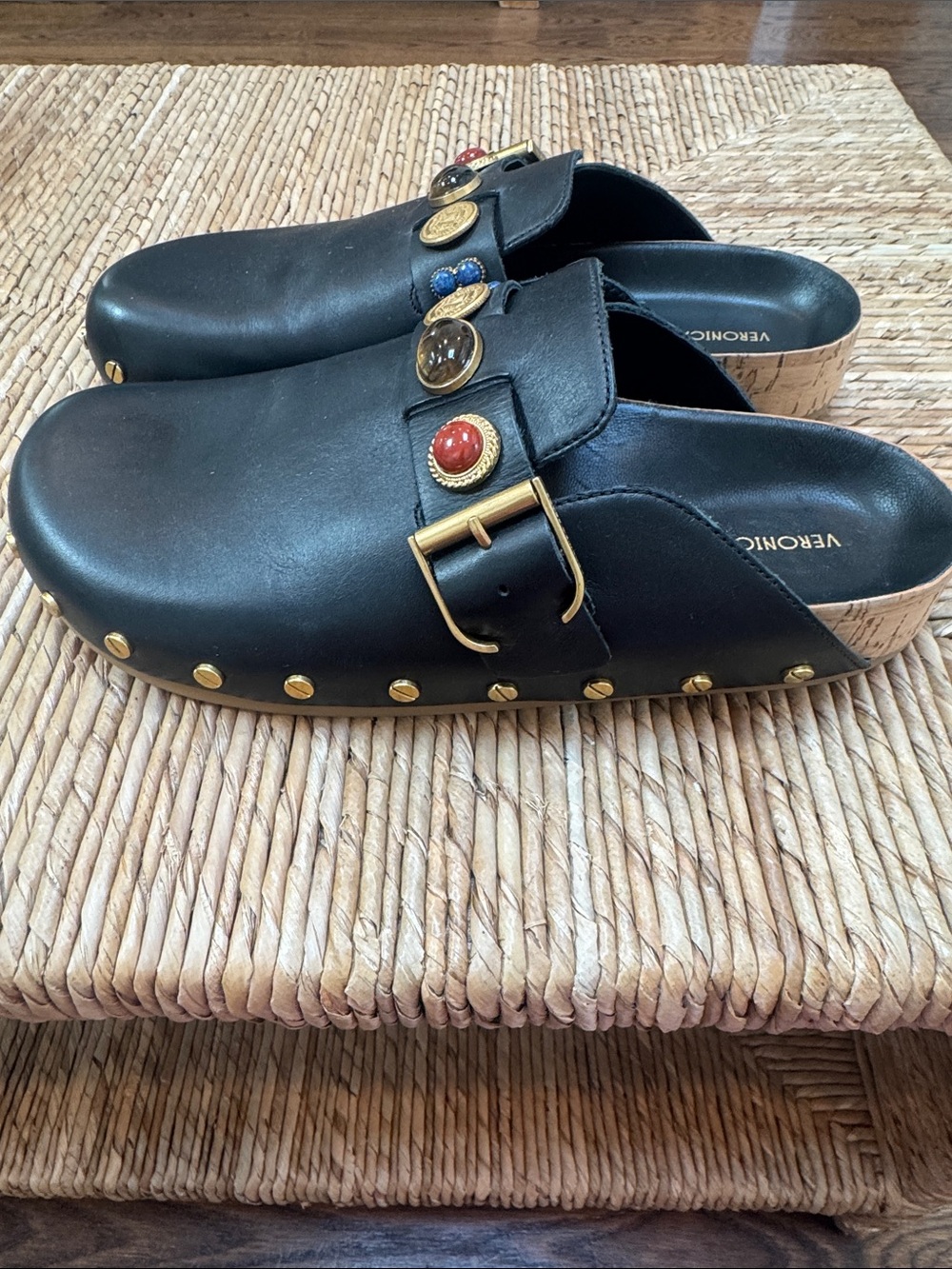 Veronica Beard Fern Black Leather Studded Mule Clogs Embellished Charms 8 - Picture 6 of 10